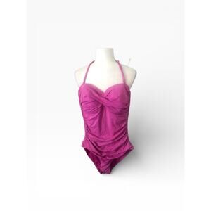 Anne Cole Women 14 Twist Front Shirred Convertible One Piece Swim Pink Cruise